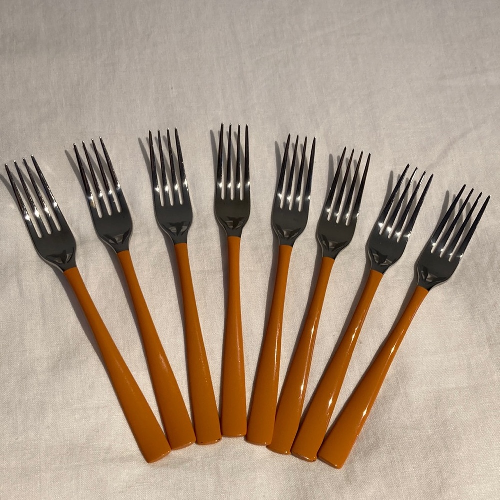 Fiesta (8) salad forks orange utensils flatware